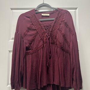 Women's Burgundy Lace-Up Top